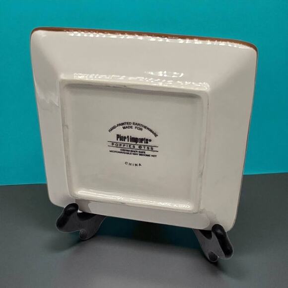 Pier 1 Imports Set/4 Poppies Hand-Painted Earthenware 6" Square Appetizer Plates - Picture 11 of 16